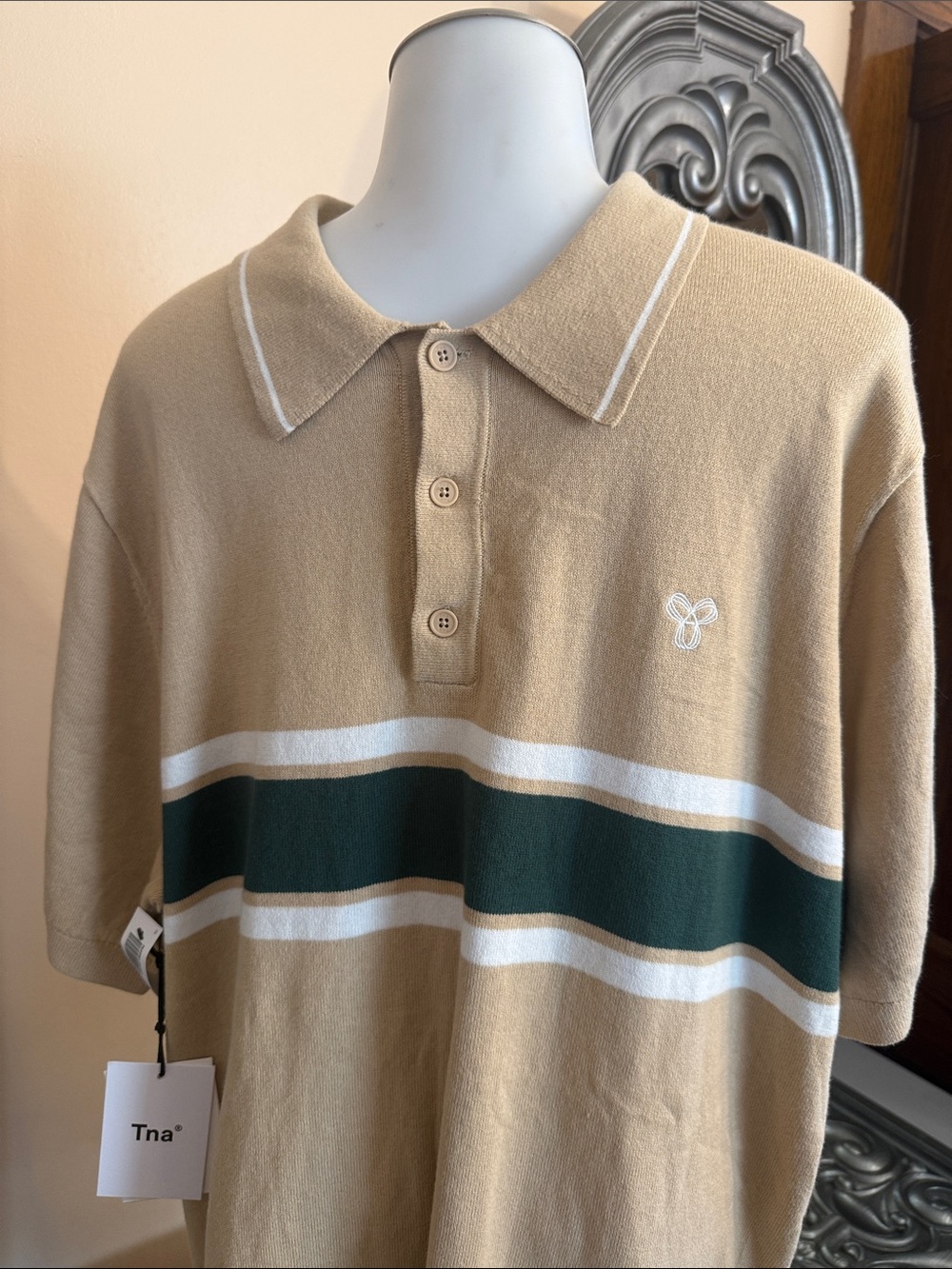 Tna Large Moore Sand Bluff Kelp Aritzia Tan Polo Chest Stripes Shirt